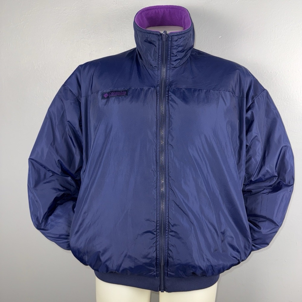 Columbia Puffer Jacket L Navy/ Purple Reversible Down Full Zip 90s Vintage